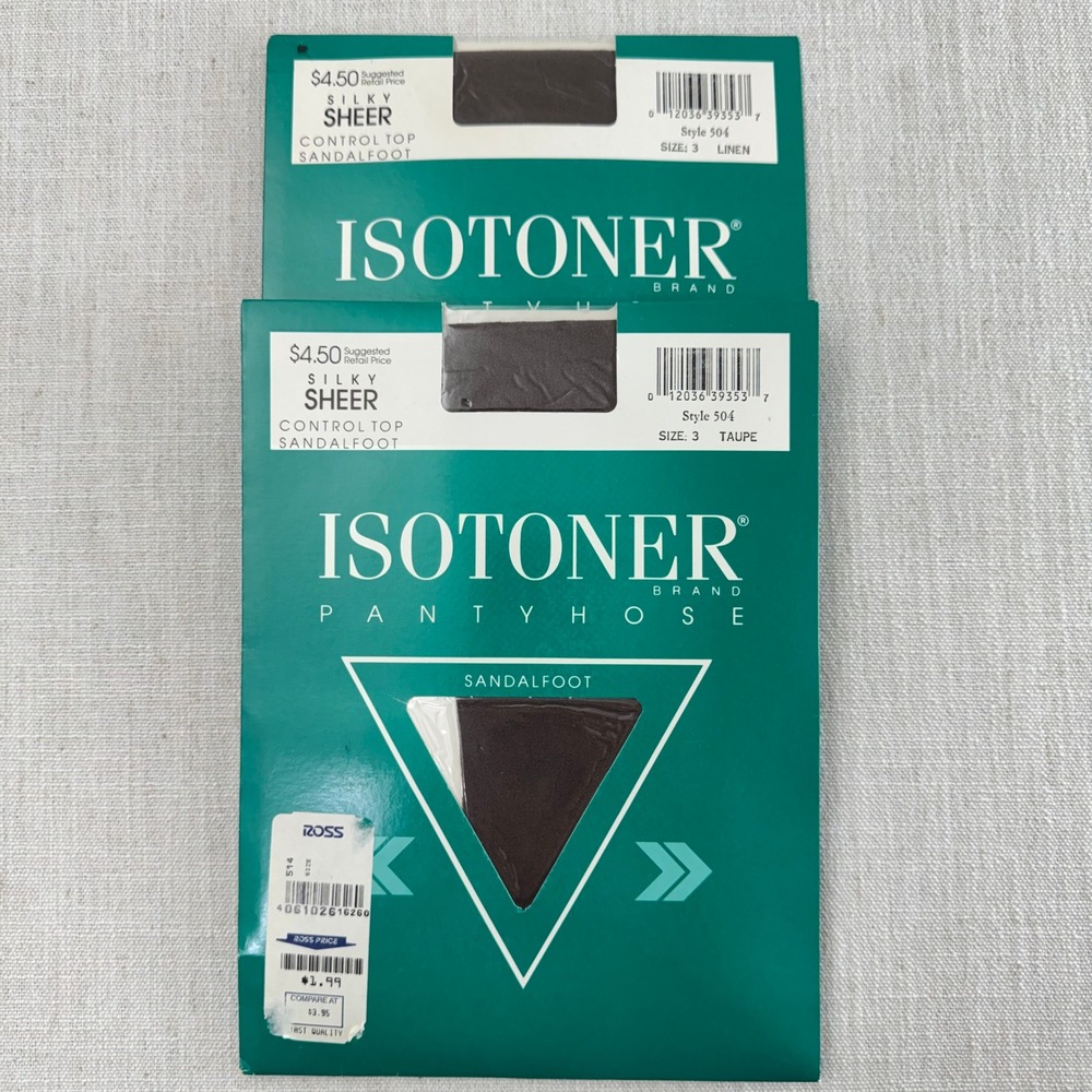 Vintage Isotoner Pantyhose Lot of 2 Size 3 Silky Sheer Control Top Sandalfoot